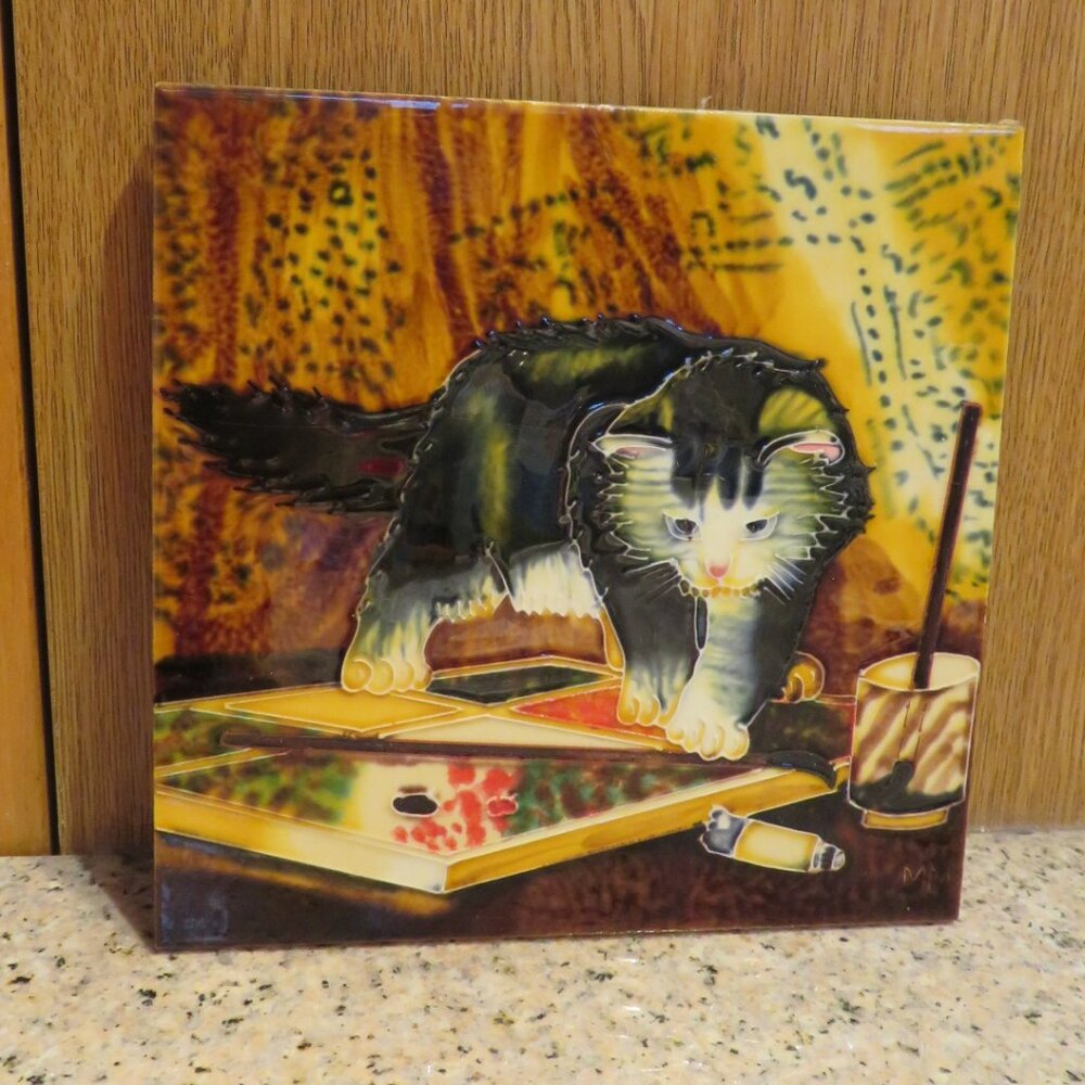 Ceramic Tile Art Artistic Cat from Painting (F68)